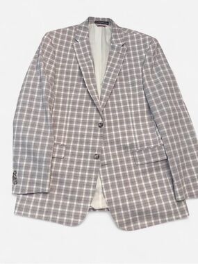 Tommy Hilfiger TH Flex Plaid Sport Coat Blazer Grey White Modern Fit
